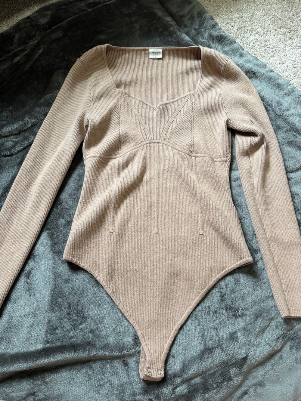 Abercrombie & Fitch Taupe Ribbed Square-Neck Knit body suit- XL